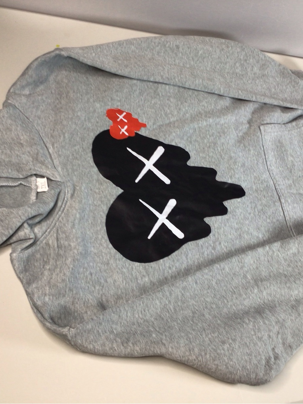 Gray Hoodie with Graphic Heart & X Eyes